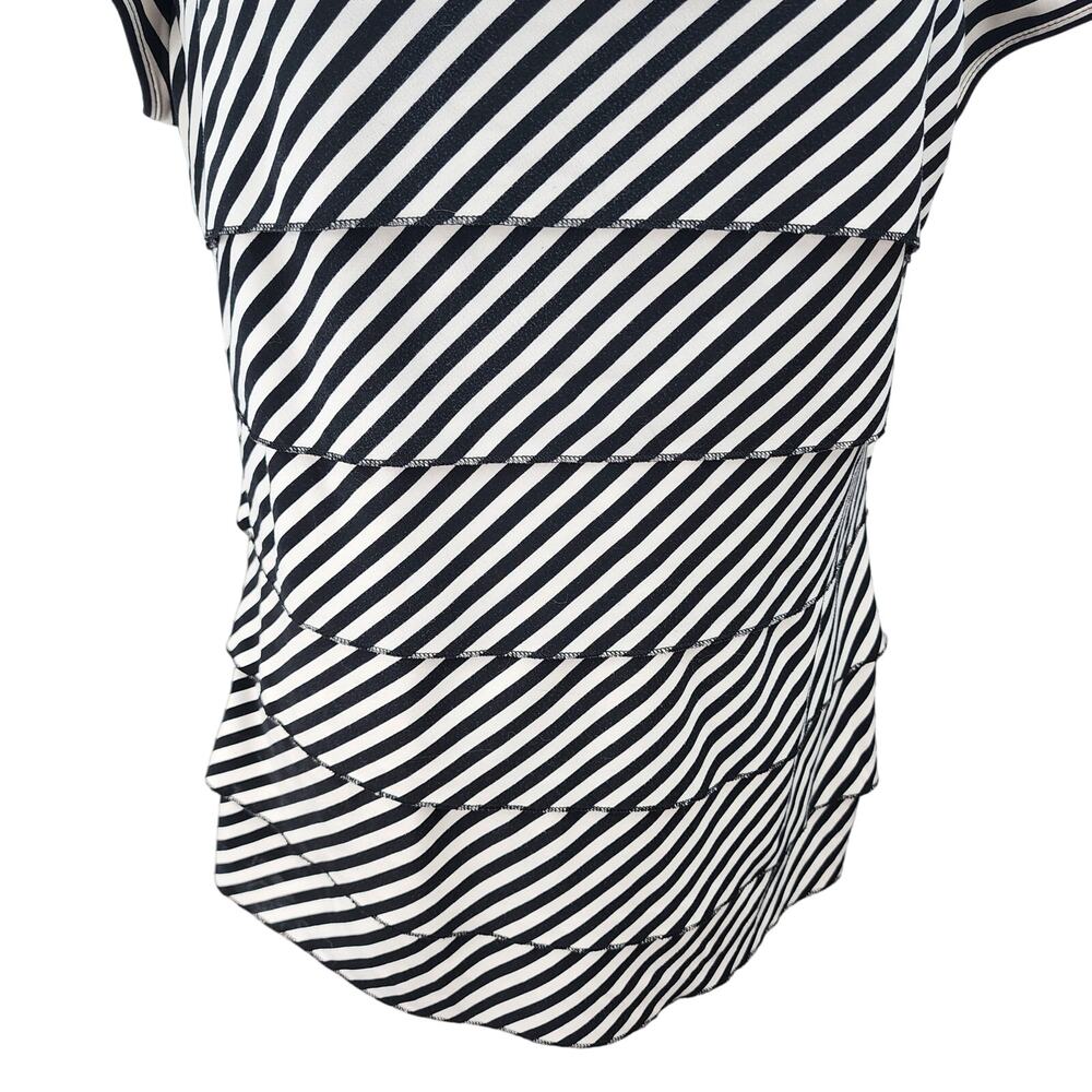 Laundry Shelly Segal Top L 90s Boho Tiered Black White Striped Layering Shirt - Picture 5 of 13